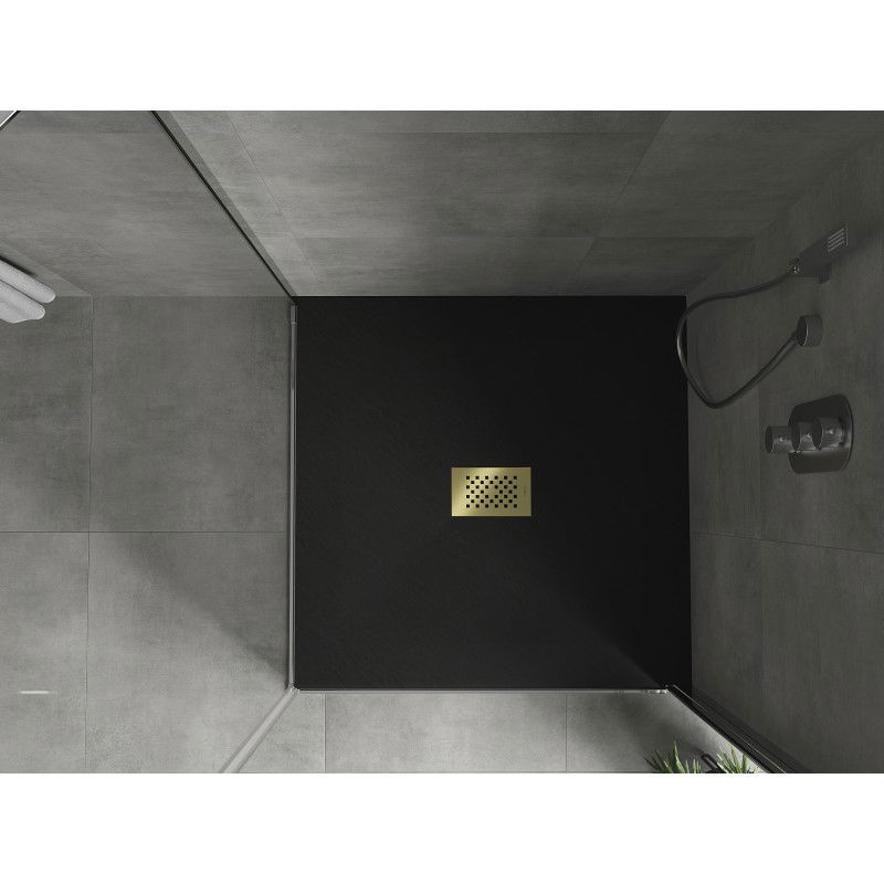 Mexen Hugo square shower tray SMC 100 x 100 cm, black, gold cover - 42701010-G