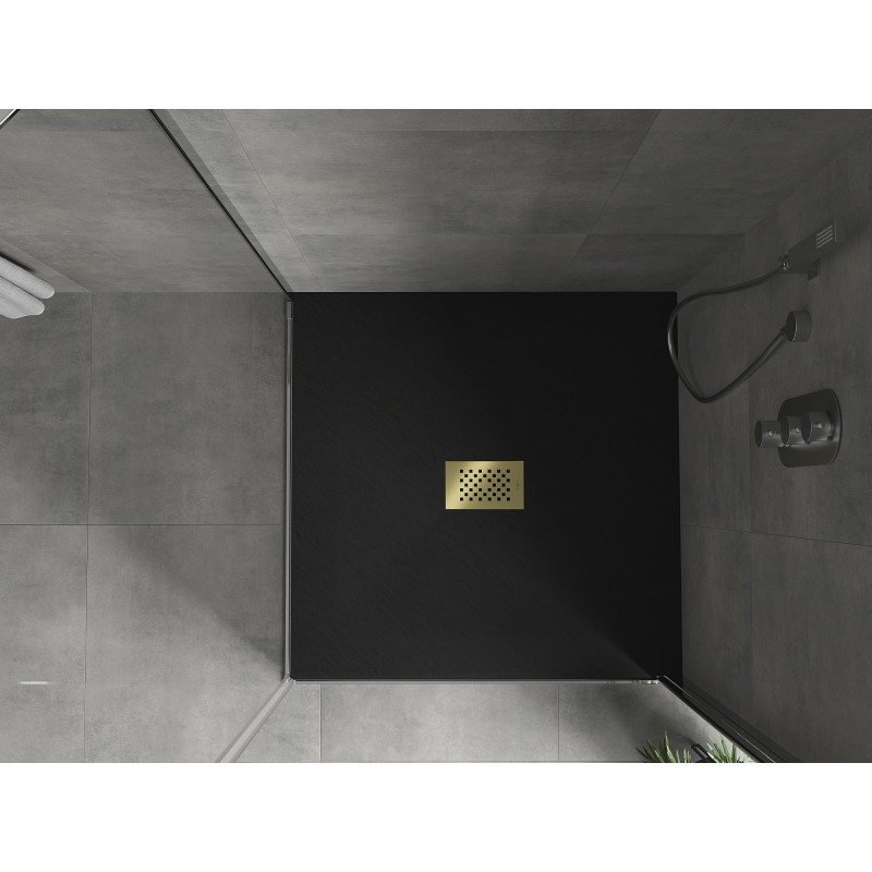 Mexen Hugo square SMC shower tray 100 x 100 cm, black, gold cover - 42701010-G