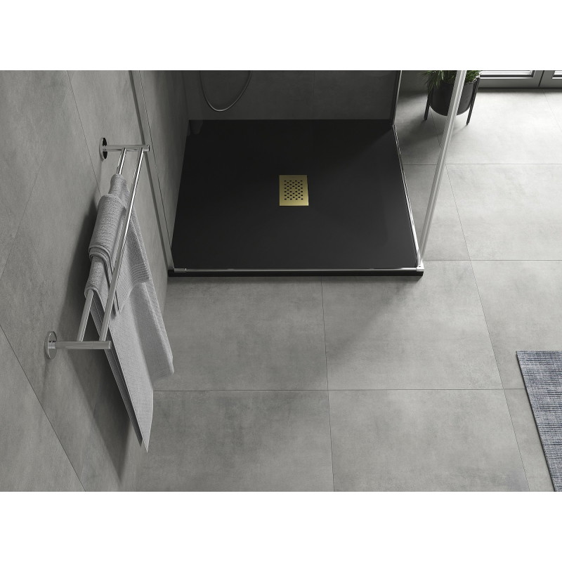 Mexen Hugo square SMC shower tray 100 x 100 cm, black, gold cover - 42701010-G