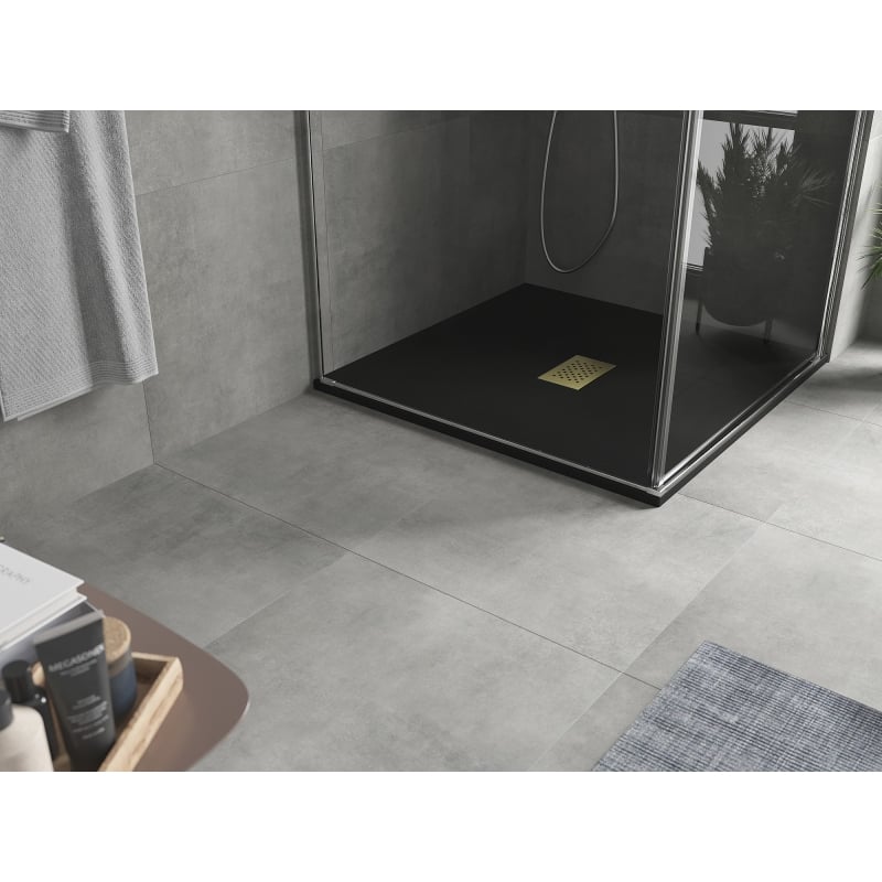 Mexen Hugo square shower tray SMC 100 x 100 cm, black, golden cover - 42701010-G
