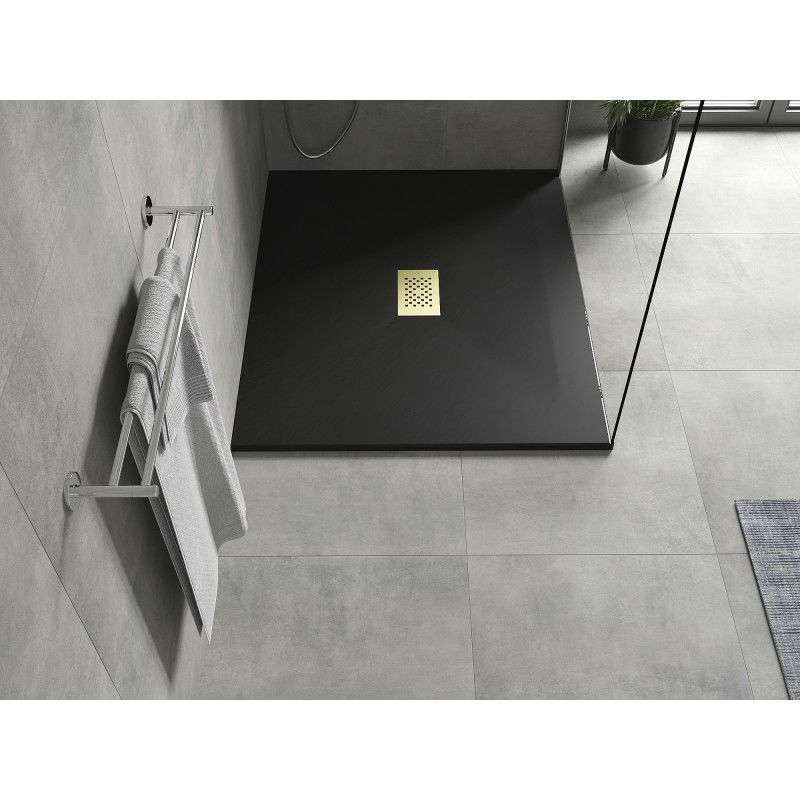 Mexen Hugo rectangular shower tray SMC 110 x 100 cm, black, gold cover - 42701011-G