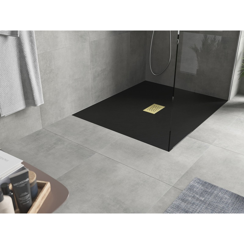 Mexen Hugo rectangular SMC shower tray 120 x 100 cm, black, gold cover - 42701012-G
