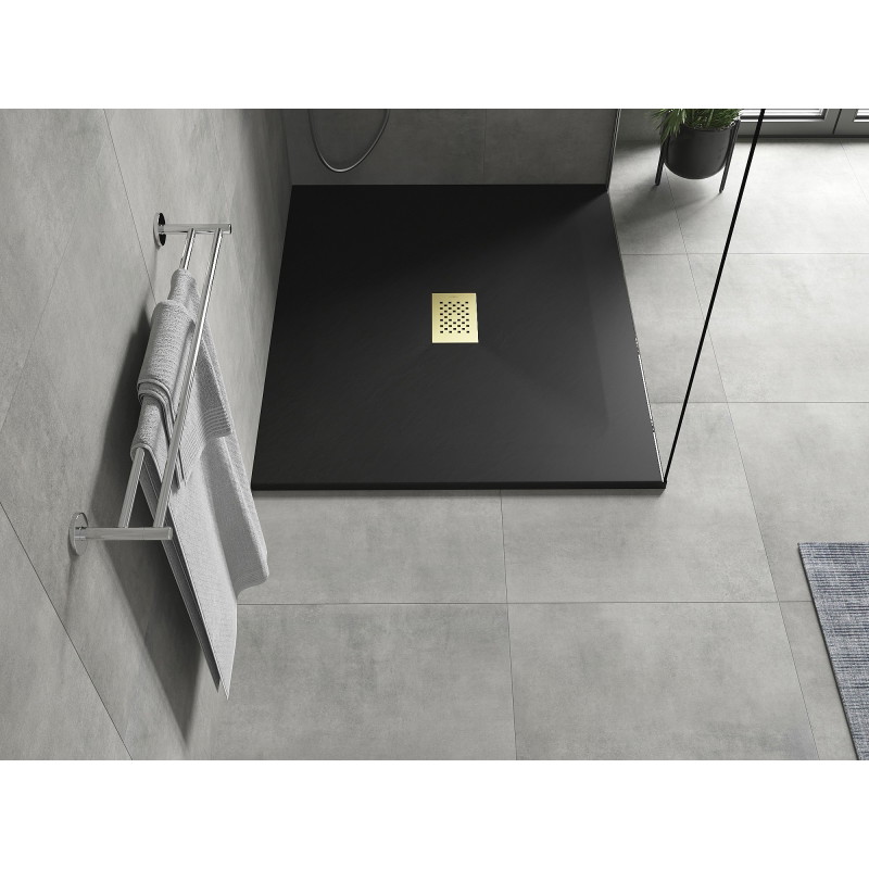 Mexen Hugo rectangular SMC shower tray 120 x 100 cm, black, gold cover - 42701012-G