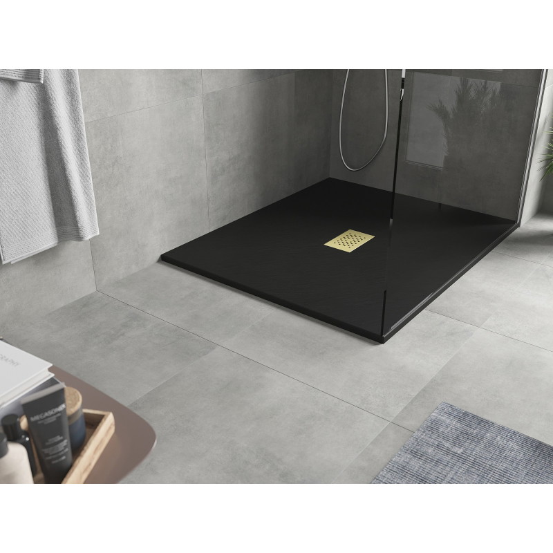 Mexen Hugo rectangular SMC shower tray 120 x 100 cm, black, gold cover - 42701012-G