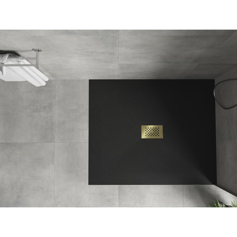 Mexen Hugo rectangular SMC shower tray 140 x 100 cm, black, gold cover - 42701014-G