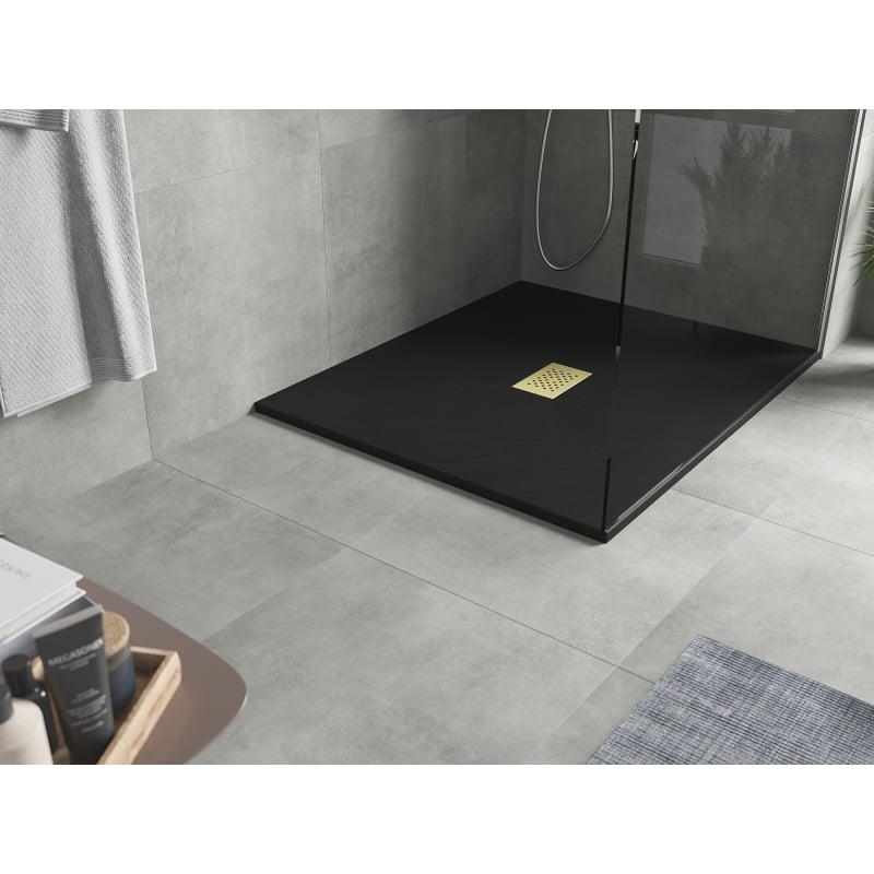 Mexen Hugo rectangular SMC shower tray 140 x 100 cm, black, gold cover - 42701014-G