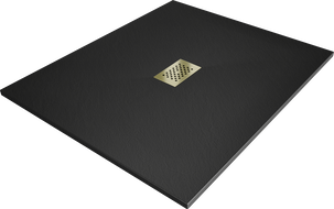 Mexen Hugo rectangular SMC shower tray 140 x 100 cm, black, gold cover - 42701014-G