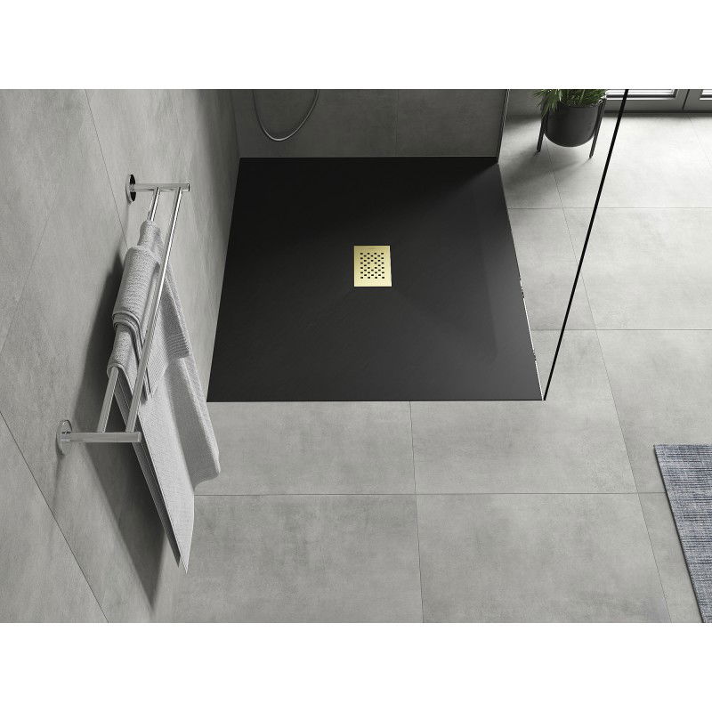 Mexen Hugo rectangular shower tray SMC 140 x 100 cm, black, gold cover - 42701014-G