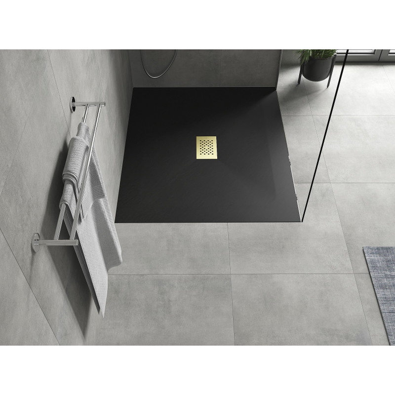 Mexen Hugo rectangular shower tray SMC 140 x 100 cm, black, golden cover - 42701014-G