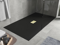Mexen Hugo SMC Rectangular Shower Tray 150 x 100 cm, Black, Gold Cover - 42701015-G