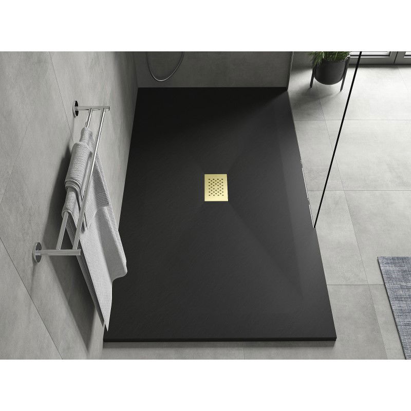 Mexen Hugo SMC Rectangular Shower Tray 150 x 100 cm, Black, Gold Cover - 42701015-G