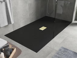 Mexen Hugo rectangular shower tray SMC 160 x 100 cm, black, gold cover - 42701016-G