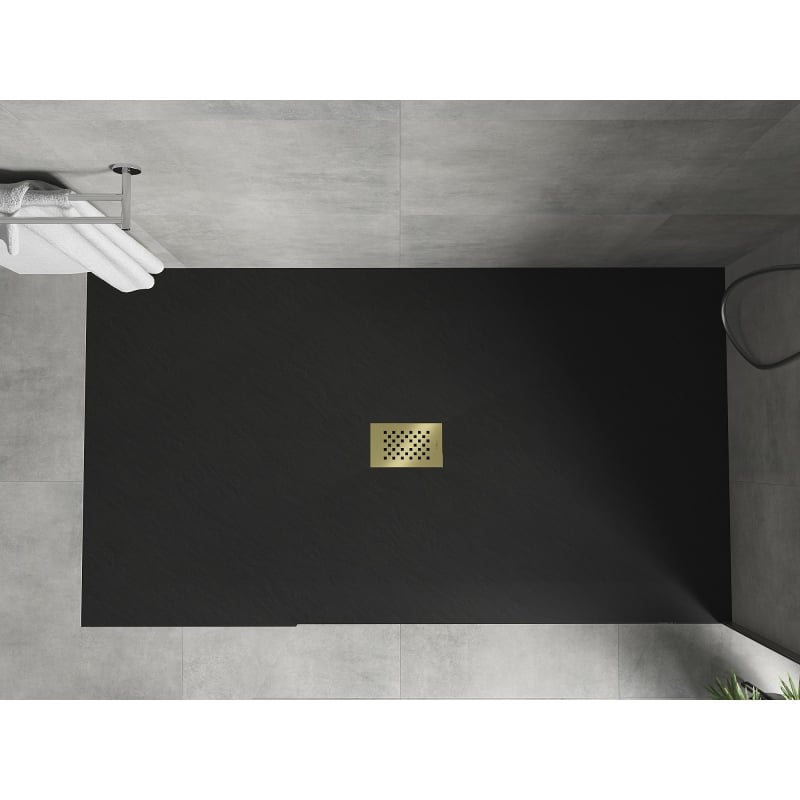 Mexen Hugo rectangular SMC shower tray 160 x 100 cm, black, gold cover - 42701016-G