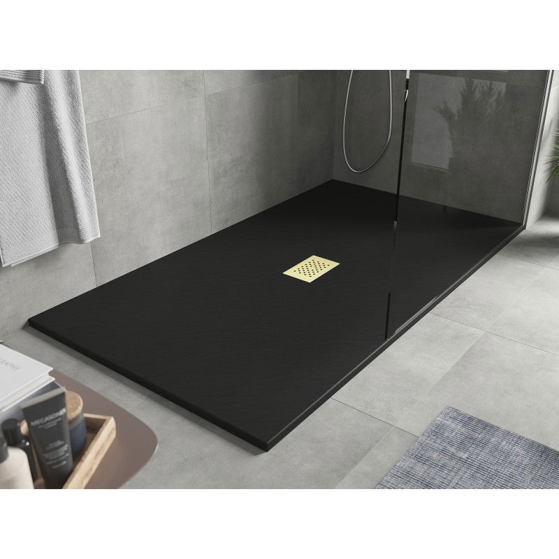 Mexen Hugo rectangular shower tray SMC 160 x 100 cm, black, gold cover - 42701016-G