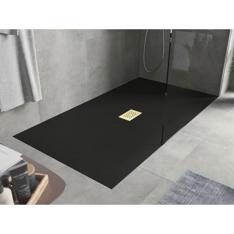 Mexen Hugo rectangular shower tray SMC 170 x 100 cm, black, gold cover - 42701017-G