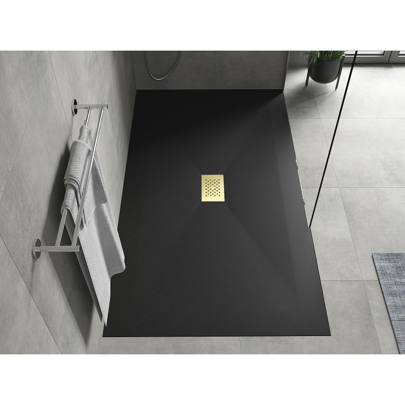 Mexen Hugo rectangular SMC shower tray 180 x 100 cm, black, gold cover - 42701018-G