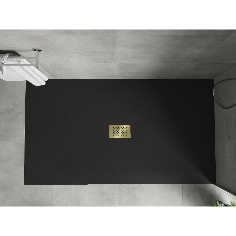 Mexen Hugo rectangular shower tray SMC 170 x 100 cm, black, gold cover - 42701017-G