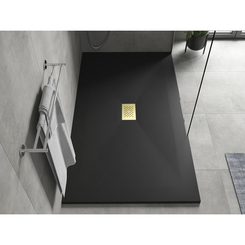 Mexen Hugo rectangular SMC shower tray 180 x 100 cm, black, gold cover - 42701018-G