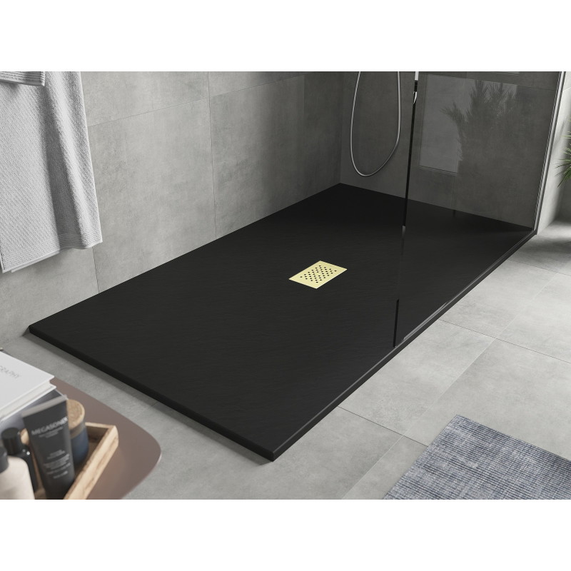 Mexen Hugo rectangular SMC shower tray 180 x 100 cm, black, gold cover - 42701018-G