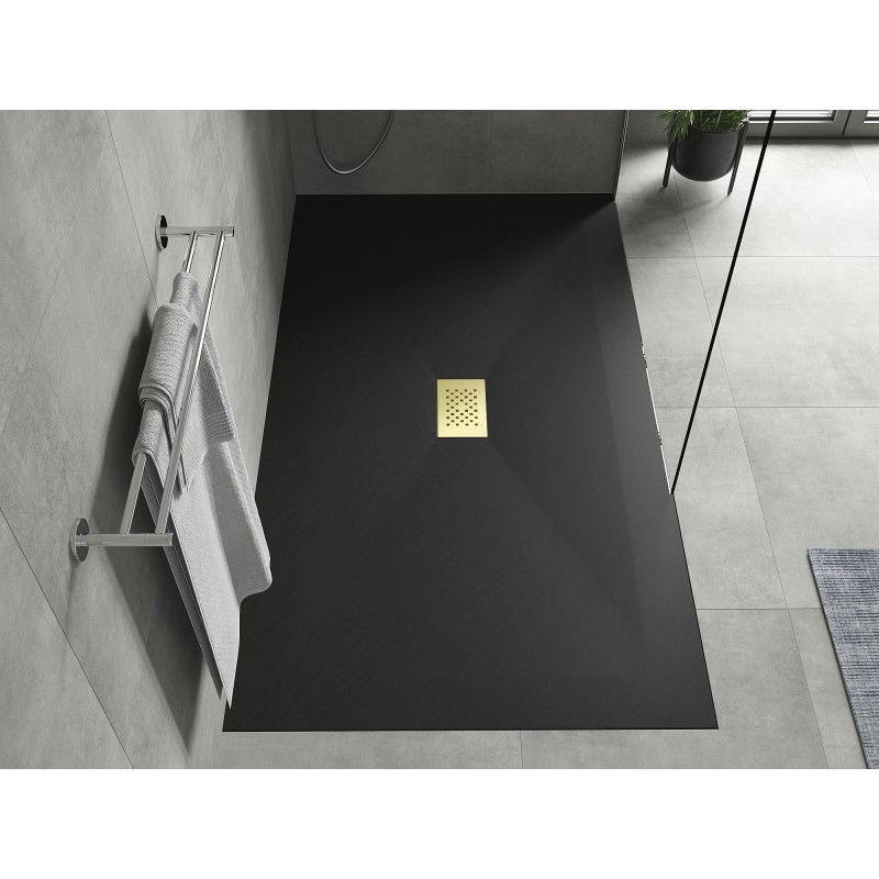 Mexen Hugo rectangular shower tray SMC 200 x 100 cm, black, gold cover - 42701020-G