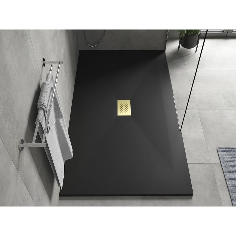 Mexen Hugo rectangular SMC shower tray 200 x 100 cm, black, gold cover - 42701020-G
