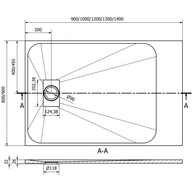 Mexen Hugo rectangular shower tray SMC 120 x 90 cm, black, black cover - 42709012-B