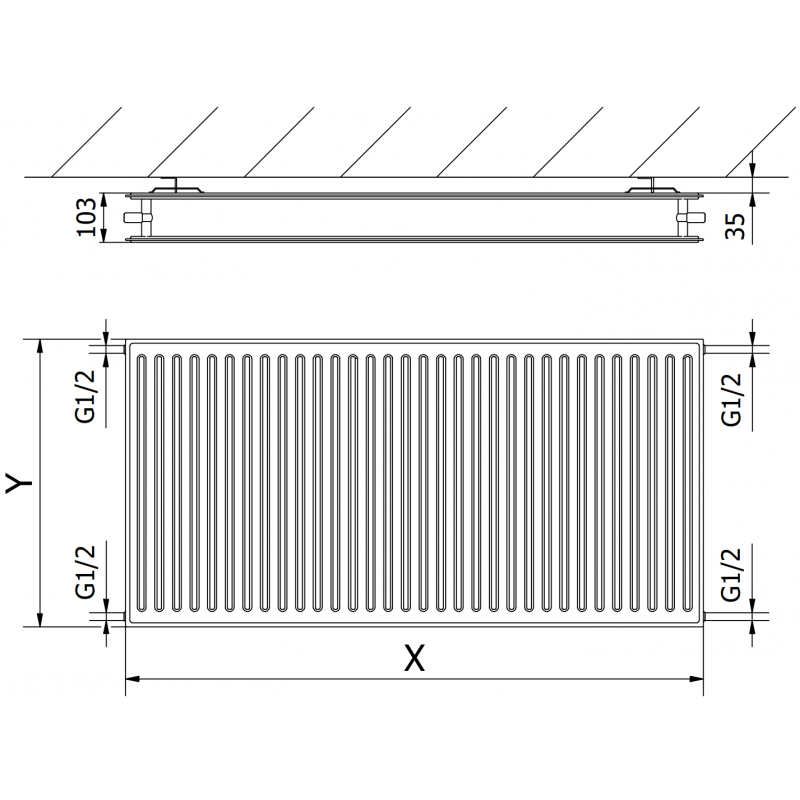 Mexen CH20 Hygiene panel radiator 300 x 1000 mm, side connection, 636 W, black - W420H-030-100-70