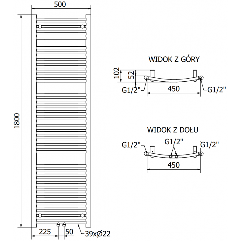 Mexen Ares Electric Radiator 1800 x 500 mm, 900 W, Black - W102-1800-500-6900-70
