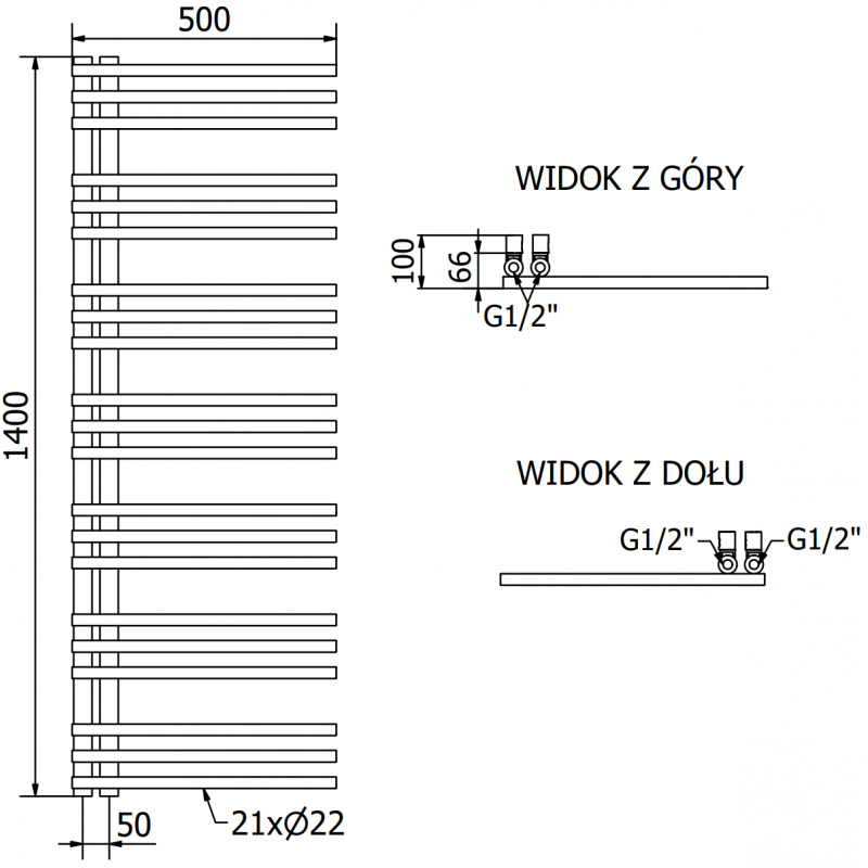 Mexen Neptune electric radiator 1400 x 500 mm, 600 W, anthracite - W101-1400-500-2600-66