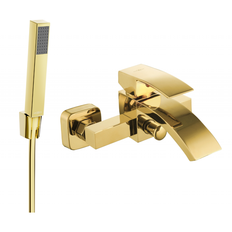Mexen Libra R77 bathtub mixer tap with shower head, Gold - 74513R77-50