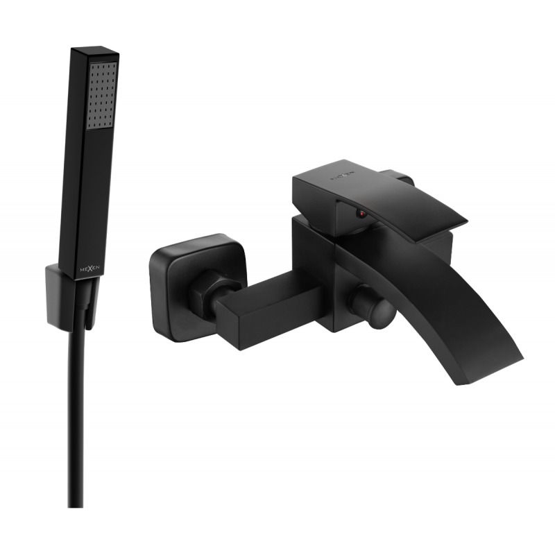 Mexen Libra R77 bathtub faucet with shower set, black - 74513R77-70