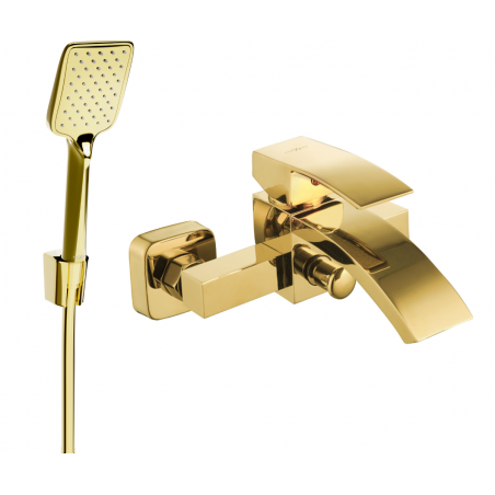 Mexen Libra R62 bathtub faucet with shower set, gold - 74513R62-50