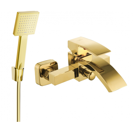 Mexen Libra R45 bathtub faucet with shower set, gold - 74513R45-50