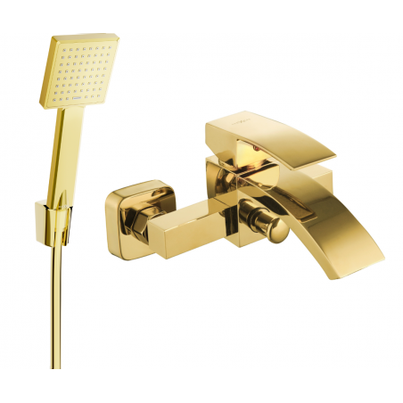 Mexen Libra R45 bathtub mixer tap with shower head, Gold - 74513R45-50
