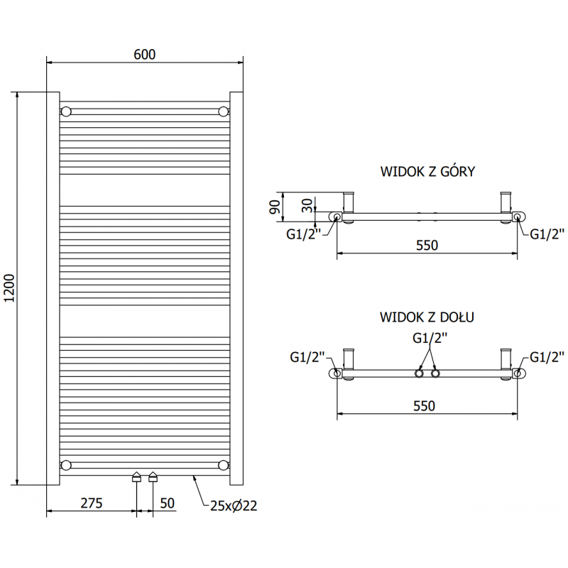 Mexen Mars Electric Radiator 1200 x 600 mm, 600 W, Anthracite - W110-1200-600-2600-66