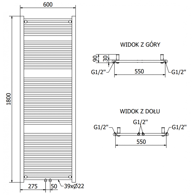 Mexen Mars electric radiator 1800 x 600 mm, 900 W, anthracite - W110-1800-600-2900-66