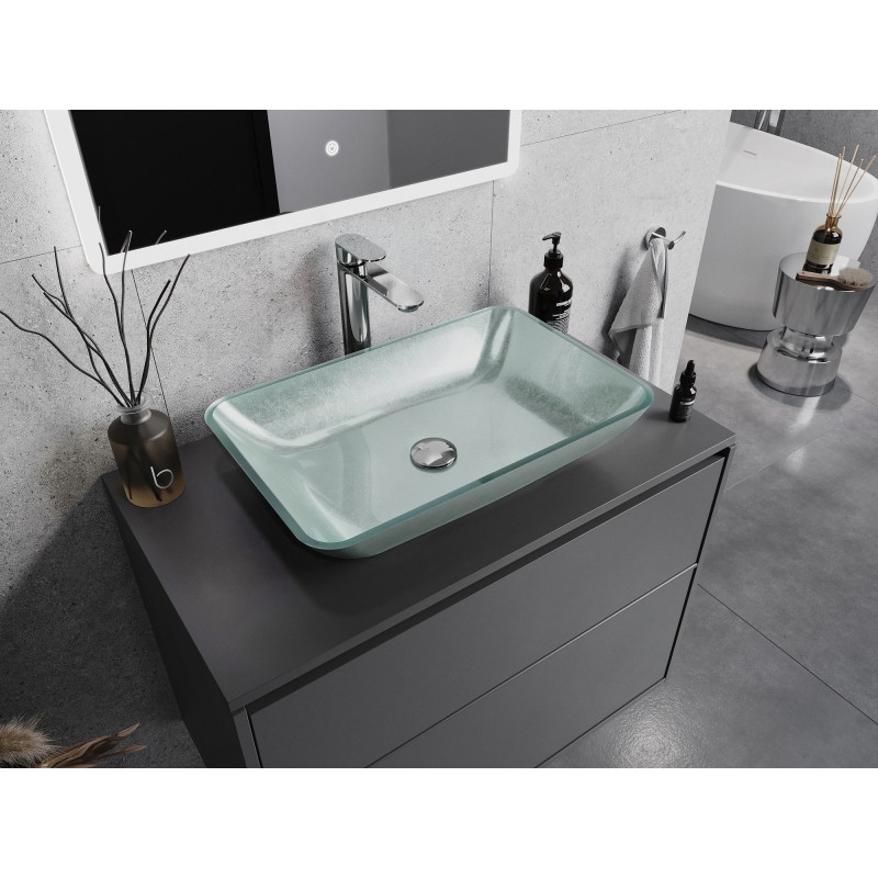 Mexen Megan glass countertop sink 56 x 36 cm, silver - 24135611