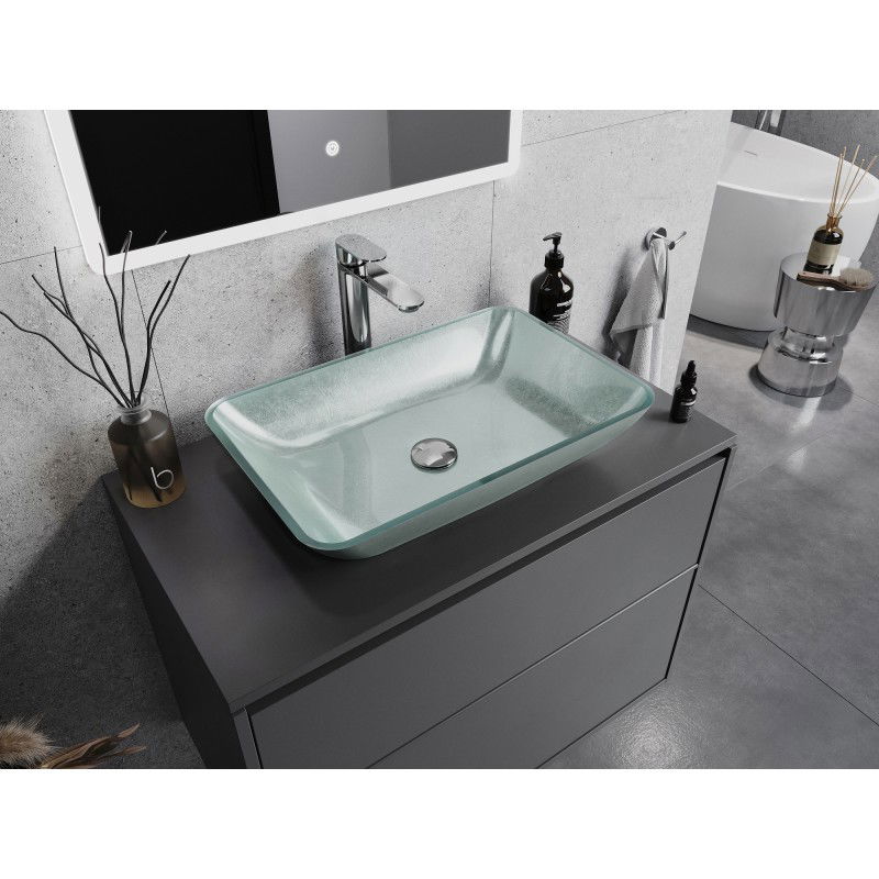 Mexen Megan glass countertop washbasin 56 x 36 cm, silver - 24135611