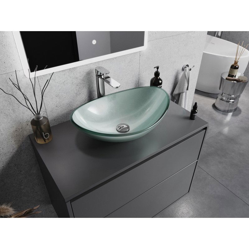 Mexen Sonia glass countertop washbasin 54 x 37 cm, silver - 24145411