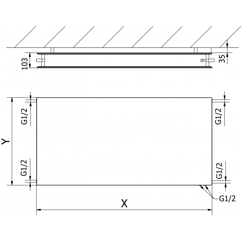 Mexen CVHF20 Hygiene Flat Panel Radiator 300 x 1800 mm, bottom connection, 1022 W, black - W620HF-030-180-70