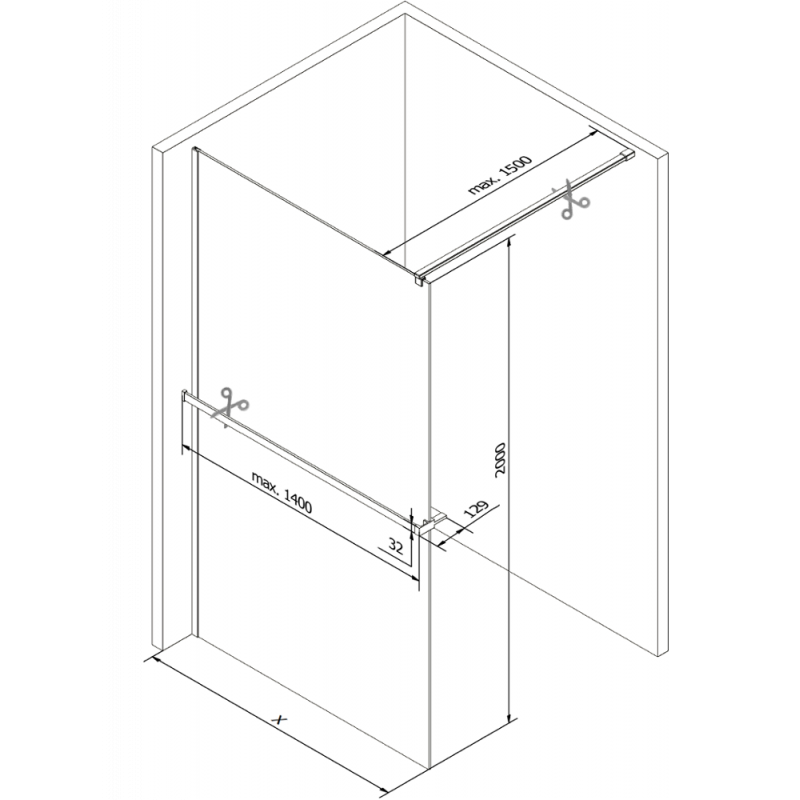 Mexen Kioto+ Walk-in Shower Screen with Shelf 120 x 200 cm, Graphite, Brushed Nickel - 800-120-121-97-40