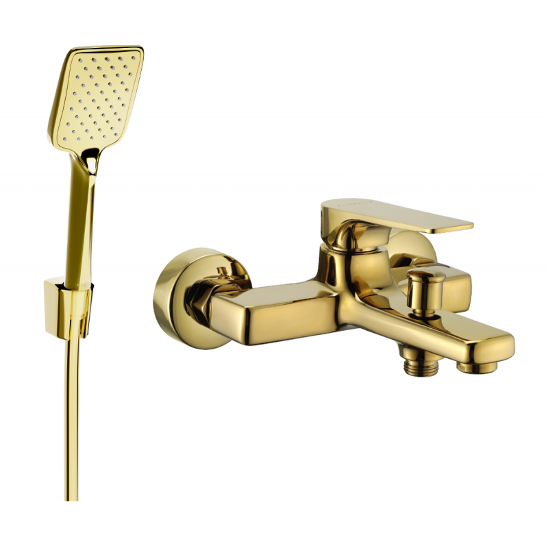 Mexen Lynx R62 bathtub faucet with shower set, gold - 74593R62-50