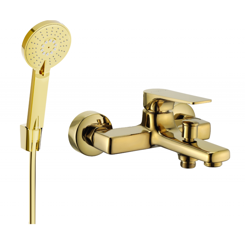 Mexen Lynx R40 bathtub faucet with shower set, gold - 74593R40-50