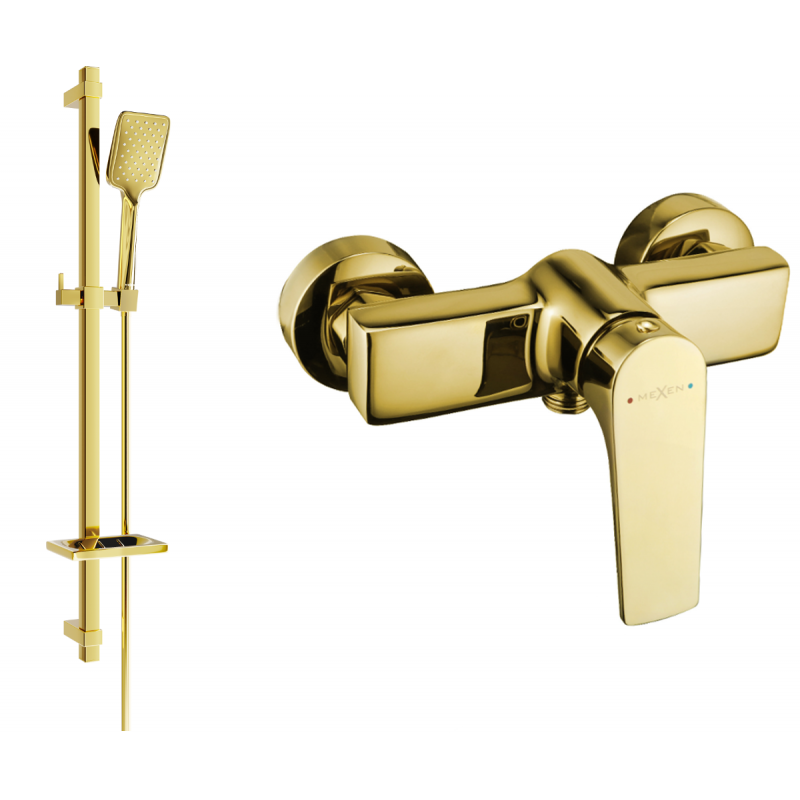 Mexen Lynx DQ62 shower mixer tap with shower head, Gold - 74594DQ62-50