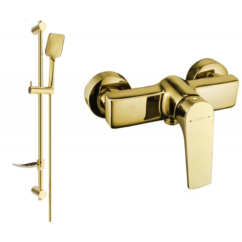 Mexen Lynx DF62 shower mixer tap with shower head, Gold - 74594DF62-50