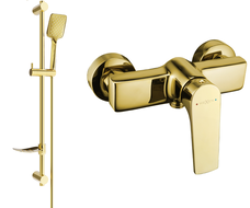 Mexen Lynx DF62 shower mixer tap with shower head, Gold - 74594DF62-50
