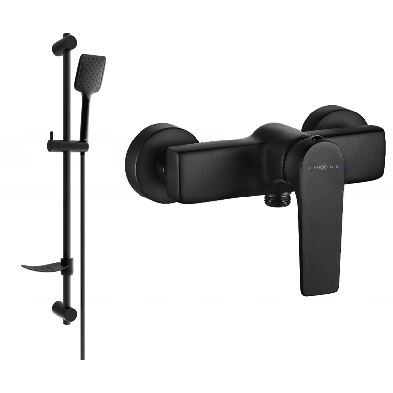 Mexen Lynx DF62 shower mixer tap with shower head, Black - 74594DF62-70