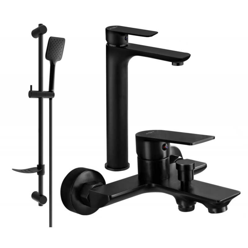 Mexen Alfa DF62 bath set, black - 745713DF62-70