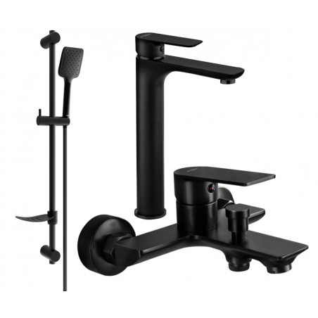 Mexen Alfa DF62 bath set, black - 745713DF62-70
