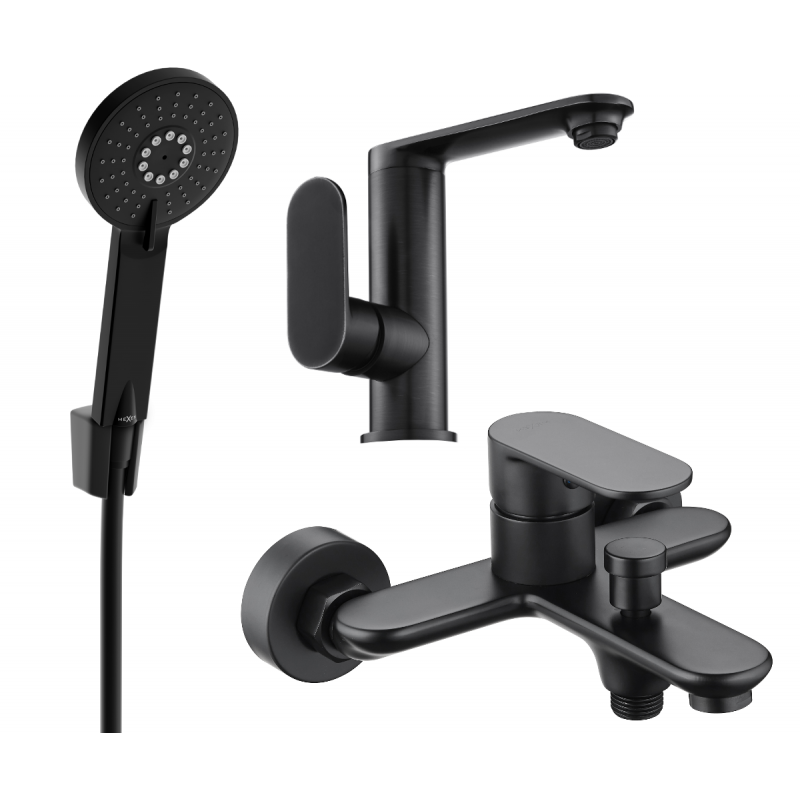 Mexen Milo R40 bathtub set, Black - 713053R40-70